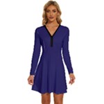 A Blue Background With A Clock On It Long Sleeve Deep V Mini Dress 