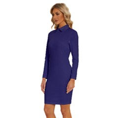 Long Sleeve Shirt Collar Bodycon Dress 