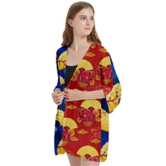 Open Front 3/4 Sleeve Batwing Chiffon Cardigan Kimono 