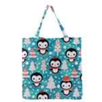 Blue Penguin Pattern, Adoxali, Christmas, Cute Grocery Tote Bag