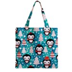 Blue Penguin Pattern, Adoxali, Christmas, Cute Zipper Grocery Tote Bag