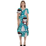 Blue Penguin Pattern, Adoxali, Christmas, Cute T-Shirt Midi Dress With Pockets