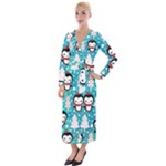 Blue Penguin Pattern, Adoxali, Christmas, Cute Velvet Maxi Wrap Dress