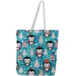 Blue Penguin Pattern, Adoxali, Christmas, Cute Full Print Rope Handle Tote (Large)