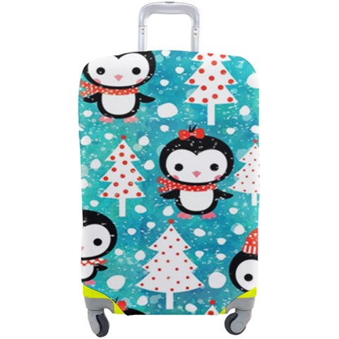 Blue Penguin Pattern, Adoxali, Christmas, Cute Luggage Cover (Large) from ArtsNow.com