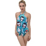 Blue Penguin Pattern, Adoxali, Christmas, Cute Go with the Flow One Piece Swimsuit