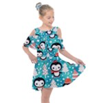 Blue Penguin Pattern, Adoxali, Christmas, Cute Kids  Shoulder Cutout Chiffon Dress