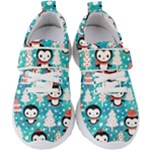 Blue Penguin Pattern, Adoxali, Christmas, Cute Kids  Velcro Strap Shoes