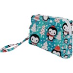 Blue Penguin Pattern, Adoxali, Christmas, Cute Wristlet Pouch Bag (Small)