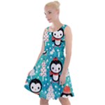 Blue Penguin Pattern, Adoxali, Christmas, Cute Knee Length Skater Dress