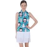 Blue Penguin Pattern, Adoxali, Christmas, Cute Women s Sleeveless Polo T-Shirt