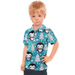 Blue Penguin Pattern, Adoxali, Christmas, Cute Kids  Polo T-Shirt