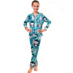 Blue Penguin Pattern, Adoxali, Christmas, Cute Kids  Satin Long Sleeve Pajamas Set