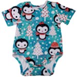 Blue Penguin Pattern, Adoxali, Christmas, Cute Baby Short Sleeve Bodysuit