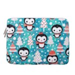 Blue Penguin Pattern, Adoxali, Christmas, Cute 14  Vertical Laptop Sleeve Case With Pocket