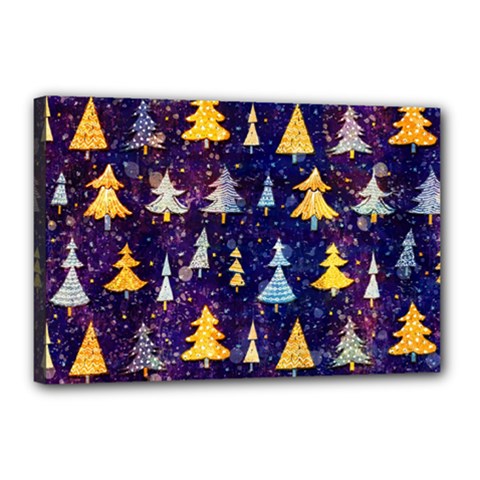 Gold And Blue Trees, Adoxali, Christmas Canvas 18  x 12  (Stretched) from ArtsNow.com