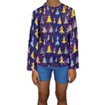 Gold And Blue Trees, Adoxali, Christmas Kids  Long Sleeve Swimwear