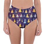 Gold And Blue Trees, Adoxali, Christmas Reversible High-Waist Bikini Bottoms