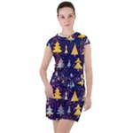 Gold And Blue Trees, Adoxali, Christmas Drawstring Hooded Dress