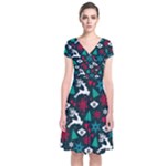 Holiday Season Pattern Short Sleeve Front Wrap Dress