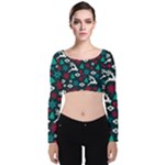 Holiday Season Pattern Velvet Long Sleeve Crop Top