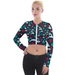 Holiday Season Pattern Long Sleeve Cropped Velvet Jacket