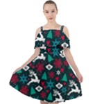 Holiday Season Pattern Cut Out Shoulders Dress