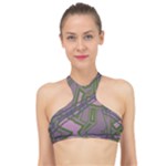 Vibrant Collage Vibes Print High Neck Bikini Top