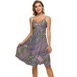 Vibrant Collage Vibes Print Sleeveless Tie Front Chiffon Dress