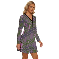 Long Sleeve Deep V Mini Dress  