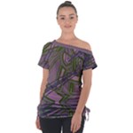 Vibrant Collage Vibes Print Off Shoulder Tie-Up T-Shirt