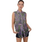 Vibrant Collage Vibes Print Sleeveless Chiffon Button Shirt