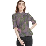 Vibrant Collage Vibes Print Frill Neck Blouse