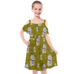 Super Lucky Cat Kids  Cut Out Shoulders Chiffon Dress