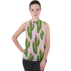 Mock Neck Chiffon Sleeveless Top 