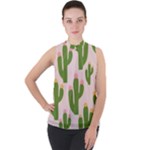 Cuctus  Mock Neck Chiffon Sleeveless Top