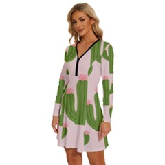 Long Sleeve Deep V Mini Dress  