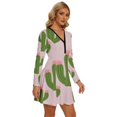 Long Sleeve Deep V Mini Dress  