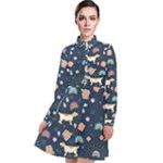 Dogs Long Sleeve Chiffon Shirt Dress