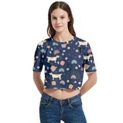 Women s Round Neck Short Sleeve Crop Top 