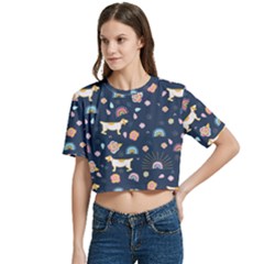 Women s Round Neck Short Sleeve Crop Top 