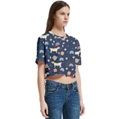 Women s Round Neck Short Sleeve Crop Top 