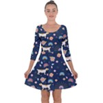 Dogs Quarter Sleeve Skater Dress