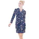 Dogs Button Long Sleeve Dress