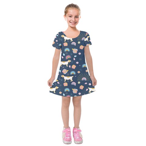 Dogs Kids  Short Sleeve Velvet Dress from ArtsNow.com