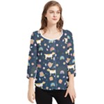 Dogs Chiffon Quarter Sleeve Blouse