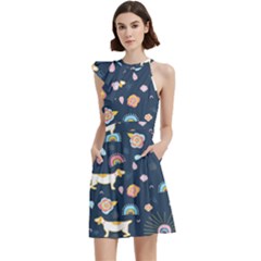 Cocktail Party Halter Sleeveless Dress With Pockets 