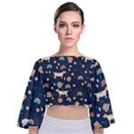 Dogs Tie Back Butterfly Sleeve Chiffon Top