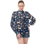 Dogs High Neck Long Sleeve Chiffon Top