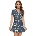 Dogs V-Neck High Waist Chiffon Mini Dress